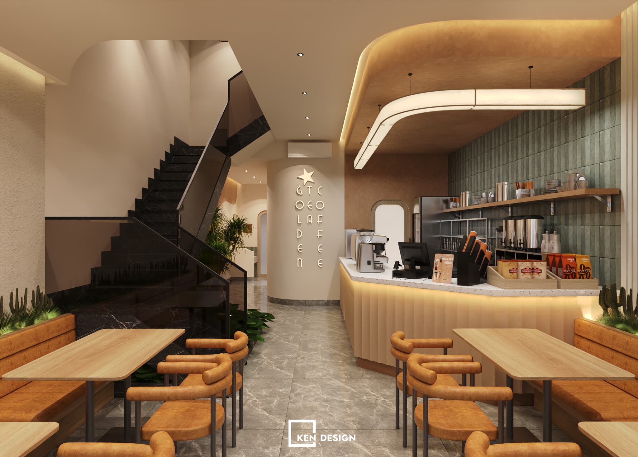 Thiết kế quán Golden tea & coffee tại Hưng Yên